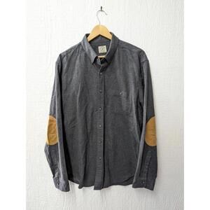 J Crew Flannel Cotton Work Shirt Suede Elbow Patches Heritage Classic Large